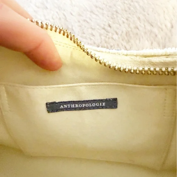 ANTHROPOLOGIE Asymmetric Beaded Shoulder Bag Blue & White Polka Dot - Picture 6 of 7